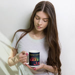 Personalized Yoga Coffee Mug - 15oz White Glossy Woman Holding Both Hands | Our Phoenix Rise