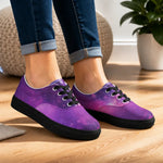 Purple Galaxy Print Canvas Sneakers - Model Wearing White Soles | Our Phoenix Rise