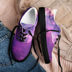 Purple Galaxy Print Canvas Sneakers - Black Soles Front View | Our Phoenix Rise