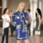 Geometric Print Hoodie Dress - Model in purple abstract pattern back view | Our Phoenix Rise