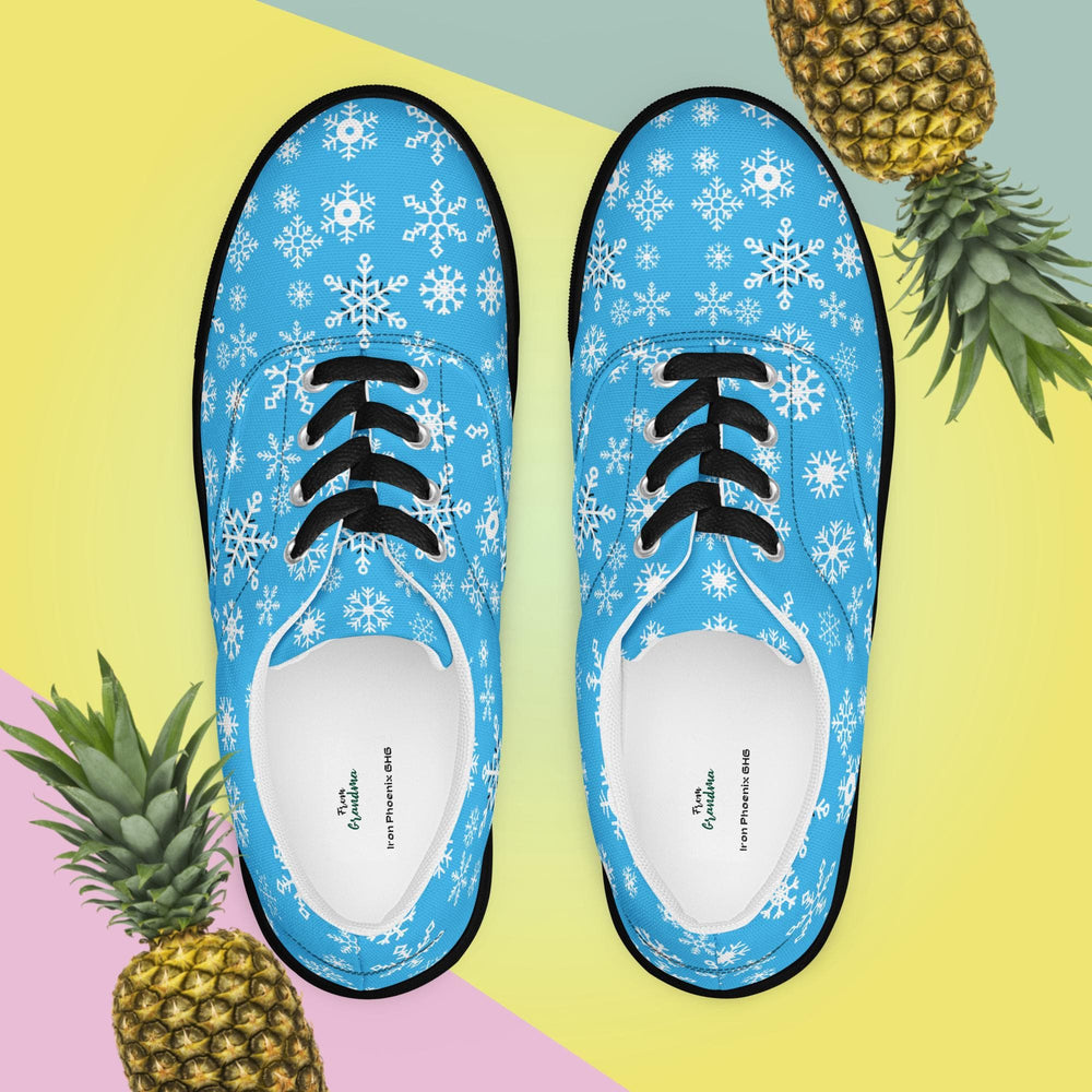 Blue Snowflake Canvas Sneakers White/Black Laces 5-12 White