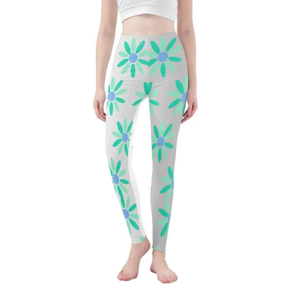 Teal Daisy Print Leggings
